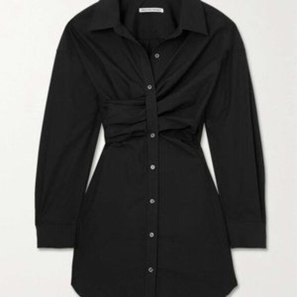 NWT ALEXANDER WANG Ruched cotton-poplin mini shirt dress
